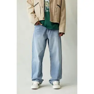 Men's Medium Indigo Vintage Baggy Jeans Wide Leg Loose Fit For Daily Casual Wear Retro Style Outings