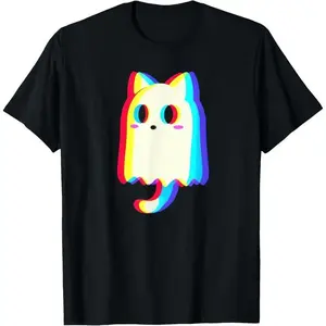 Trippy Vaporwave Ghost Cat Halloween Techno Rave EDM Men Women  T-Shirt Graphic tees