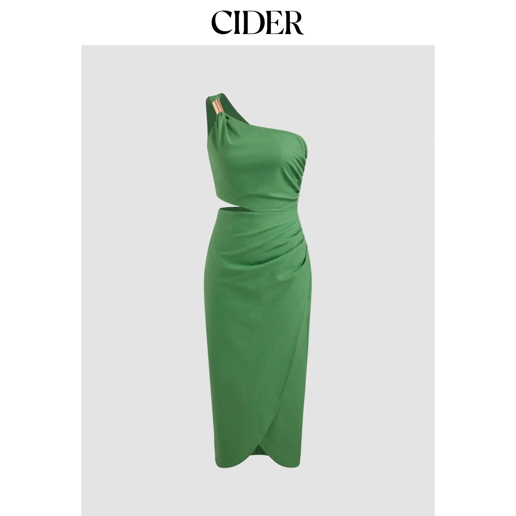 Cider [size 0-10] Linen-blend Asymmetrical Neck Solid Cut Out Ruched Midi Dress