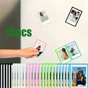 15 pack 2x3 inch magnetic photo frame, 5 colors, creative color refrigerator decoration, suitable for Fujifilm Instax Mini Instant Film