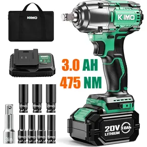 KIMO 20V Cordless Impact Wrench Kit - 1/2 Inch Brushless Power Tool w/350 ft-lbs (475N.m) & 3000 RPM | Portable Impact Gun w/Premium Brake Stop | Includes 7 Sockets, 4.0Ah Lithium Battery & Fast Charger