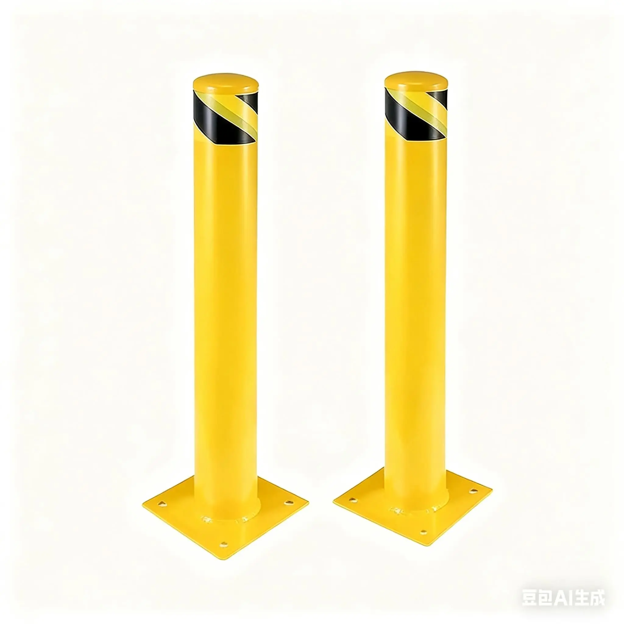 Garvee 2 Piece Safety Bollard, 4.5 Inch Diameter Steel Safety Bollard Post, Yellow Powder Coat Pipe Steel Bollard for Traffic-Sensitive, Driveway Barrier, Parking Pole