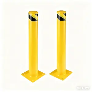Garvee 2 Piece Safety Bollard, 4.5 Inch Diameter Steel Safety Bollard Post, Yellow Powder Coat Pipe Steel Bollard for Traffic-Sensitive, Driveway Barrier, Parking Pole