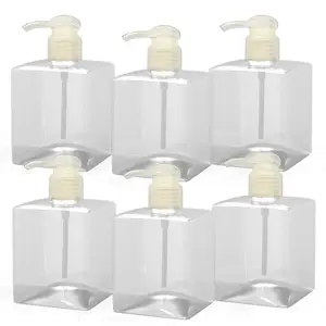 6 Pk Clear Plastic Square Pump Bottles for Lotion, Soap, anything 8oz - Natural Color Pump
