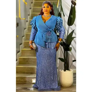 Elegant Blue Embellished Ruffle Sleeve Peplum Sequin Maxi Dress Formal Evening Gown Cocktail Gala Anniversary Birthday Photoshoot Bridal Dinner Engagement Ceremony Wedding Guest Mother of The Bride Plus Size 12-18 Black Gold Green Party Dresses for Women