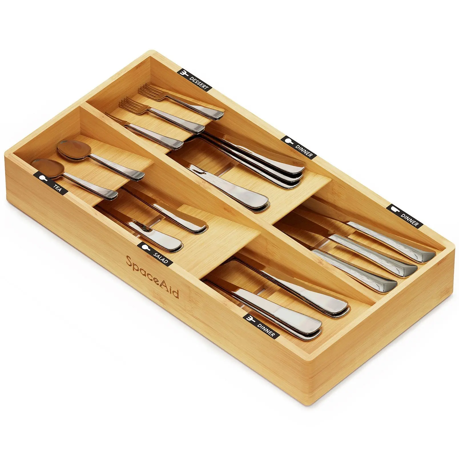 SpaceAid Bamboo Silverware Drawer Organizer with Labels (Natural, 6 Slots) SpaceAid Bamboo Silverware Drawer Organizer with Labels (Natural, 6 Slots)