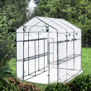 Garvee Upgraded Heavy Duty Walk-In Greenhouse – 57" x 85" x 77" Plant Shelter – 3 Tiers & 8 Shelves, Mesh Windows, Zipper Door – UV-Resistant, Weatherproof, Easy Assembly, Ventilated Cold Frame for Seedlings, Flowers, Plants
