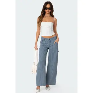 Striped Low Rise Baggy Carpenter Jeans