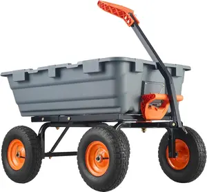 800lbs Poly Dump Garden Cart, Heavy Duty Yard Dump Cart Wagon, 4 Wheel Wheelbarrow with 10in Tires, 180°Rotating Handle, Steel Frame and Quick Release System for Soil Plants Gardening
