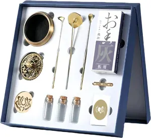 Yoga & Meditation 16pcs Incense Burner Kit - Complete Ash Powder Burner Set with Brass Censer, Art Mold Tools & Chinese Incense Burner in Gift Box for Relaxation, Home Fragrance
