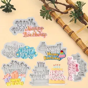 Pack Of 6 Silicone Happy Birthday Chocolate Molds, Versatile Fondant & Candy Molds for Cake Decoration, Cookies, Marzipan, Gum, Dough, Epoxy Resin, Polymer Clay