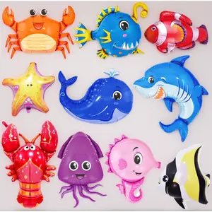Sea Creature Helium Balloons Set – 10pcs Extra Large Ocean Animal Foil Balloons with Ribbons & Straws for Party Decorations