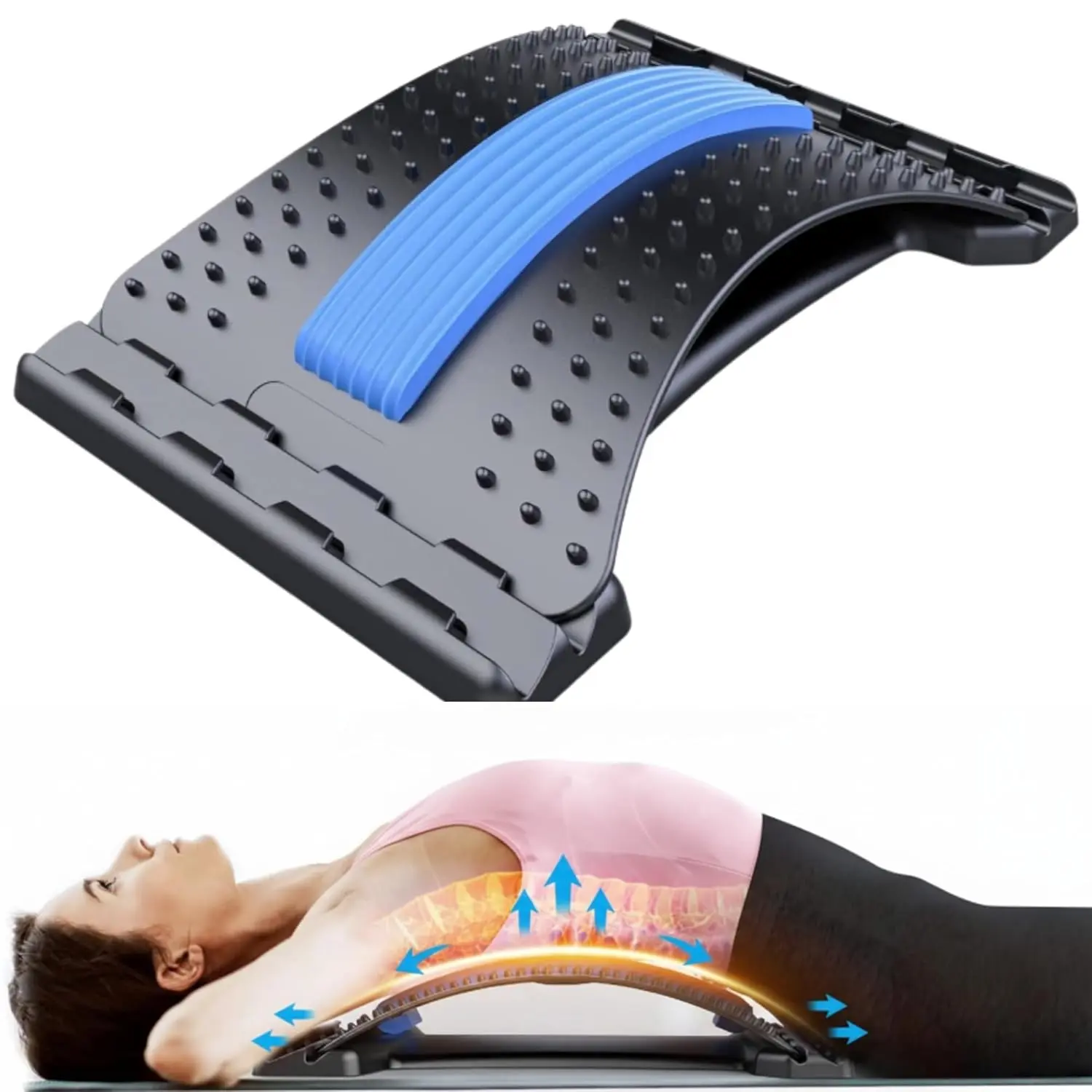 Ergonomic Magnetic Back Stretcher with 4-Level Lumbar Support, Foam Strips - Adjustable Arch Traction Device (200 lbs Capacity, Alleviates Back Discomfort for Adults) - Portable, Lightweight Body Care Tool for Office Chair, Yoga