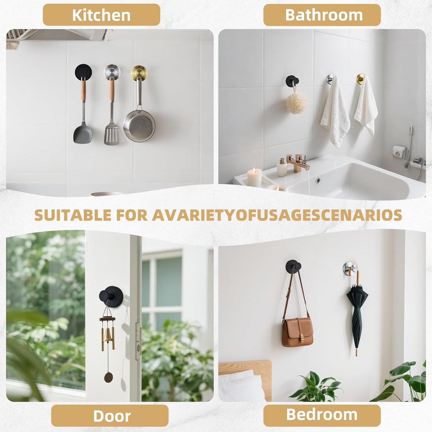 Suction Cup Hooks – Removable Towel Hooks for Shower Stalls, Bathroom Windows, Glass Doors, and Walls | Reusable & Detachable | Suitable for Towels, Bathrobes, and Bath Poufs | Waterproof | Bathrobe Hooks – 2-Pack (Silver)