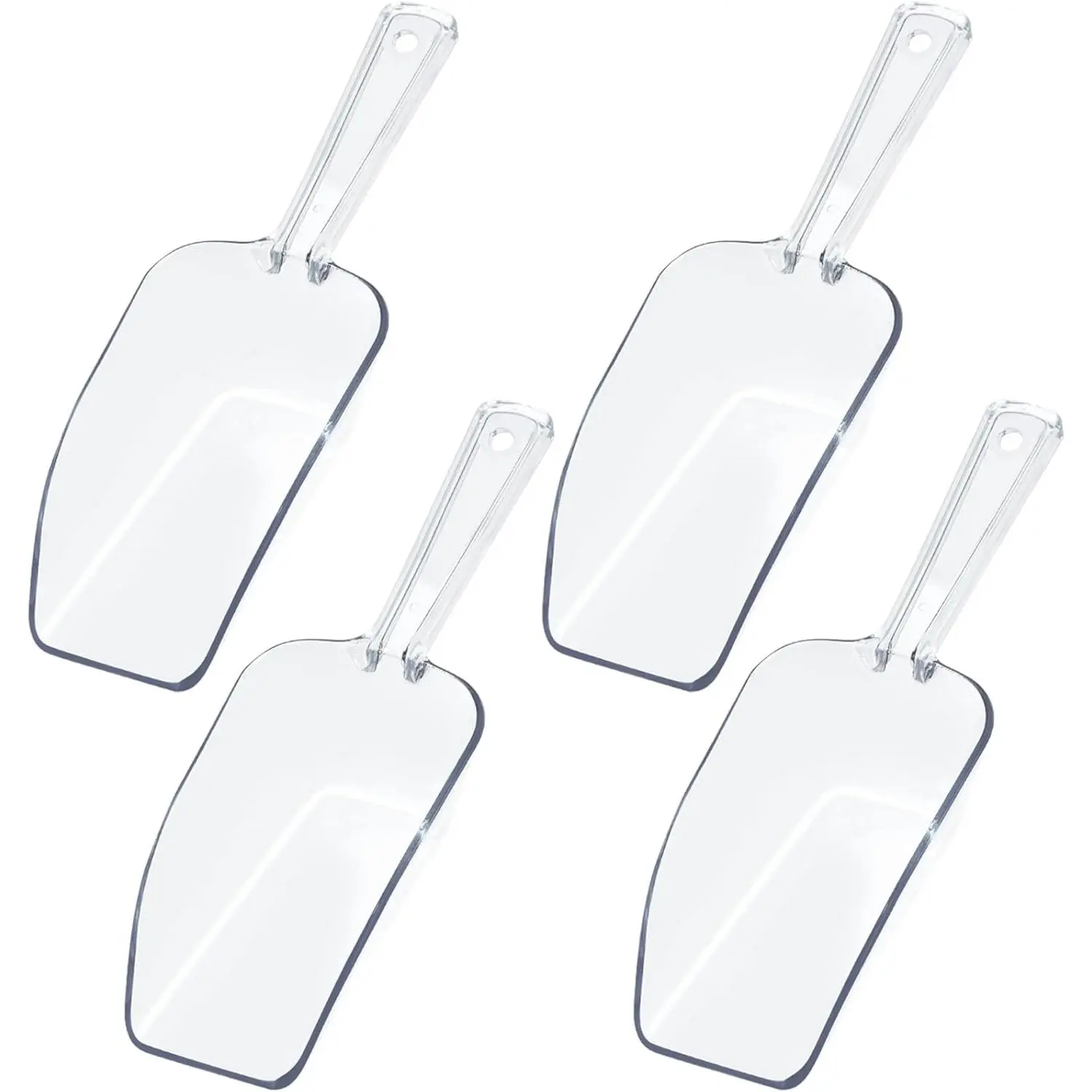 4Pcs Clear Plastic Ice Scoop for Freezer, Mini Candy Popcorn Scoops for Buffet Food Dry Goods, Flour Scoops for Canisters, 7.5 In (Clear)
