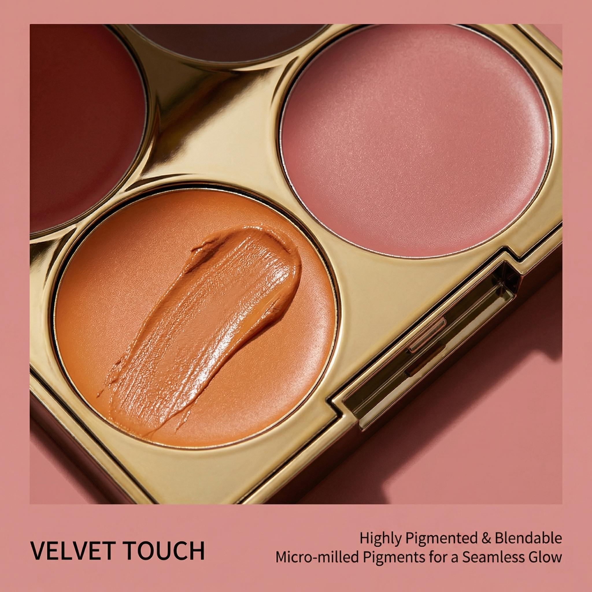 This 4-color blush cream palette is a game-changer for a natural, dewy flush. Buttery-soft texture blends seamlessly without caking or fading—perfect for busy mornings! Shades range from rosy pink to warm terracotta, suiting every skin tone and occasion.