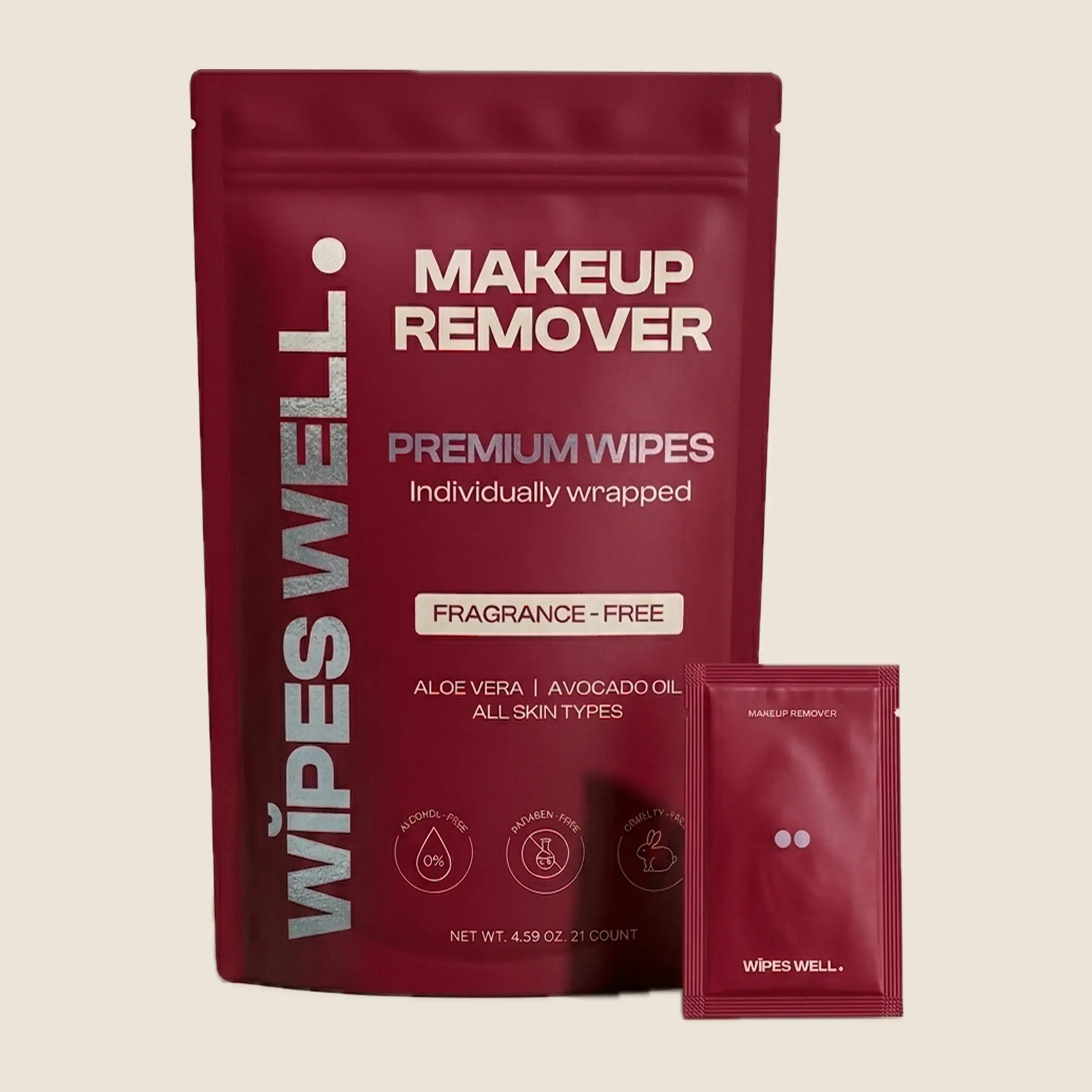 Wipes Well Makeup Remover Wipes, 21 Individually Wrapped Singles, Removes Waterproof Makeup and Mascara, Aloe and Avocado Oil, Travel-Size, Alcohol-Free, Fragrance-Free