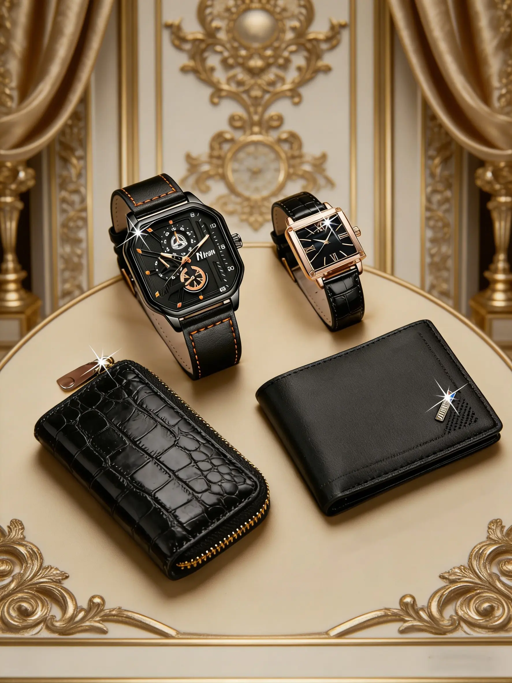 4pcs Fashionable Couple Watches Set, Quartz Watch + Stylish Wallet, Perfect Gift for Him, Valentine's Day, Christmas, Thanksgiving
