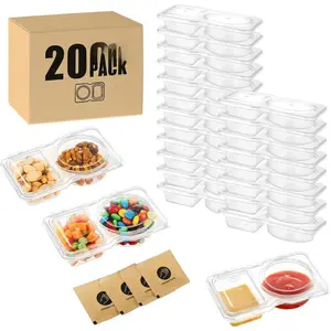 20 Pack Leak-Proof Dual Compartment Containers with Lids, Sauce Cups for Dips, Condiments, Snacks, Salads - Ideal for Catering, Parties & Takeout