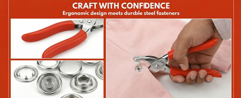 Including 100pcs Invisible Colored Metal Buckle & 1 Count Manual Pressure Pliers, household sewing accessories kit for DIY handicraft clothing and hats, buttons and pliers tool kit, seamless stitching sewing kit tools for crafts