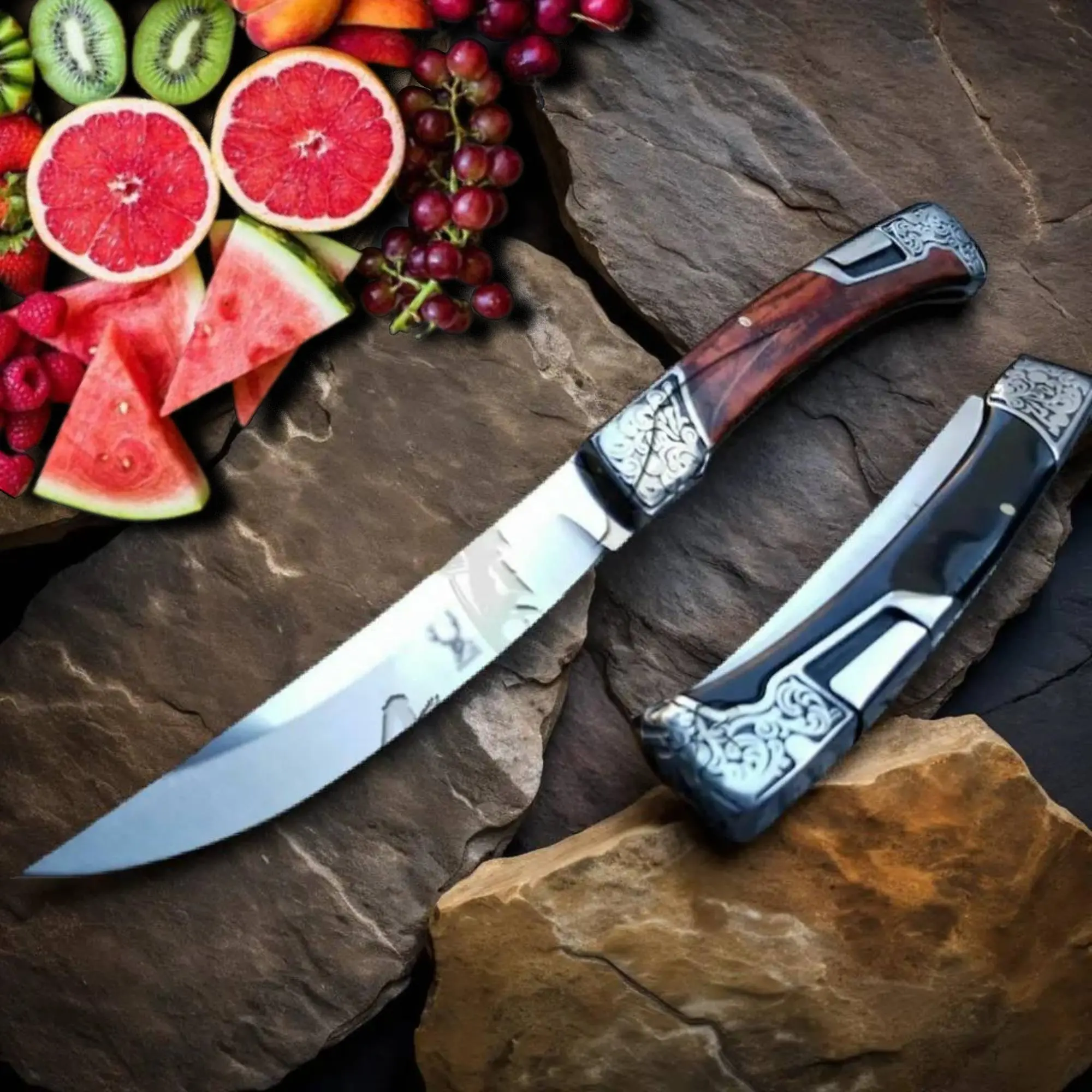 Classic Knife 9" Chef's Knife Vintage Florals Pearl Engraved Handle High Carbon Steel Blade #camping #outdoor Wood Wooden Mother's Day. Father's Day Gift ironfangknife