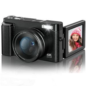 global pick 4k digital camera, 48mp vlogging photo camera, compact electronics 16x zoom camera with flip screen, 32g sd card, summer gift, portable camera with dual batteries / single battery, black
