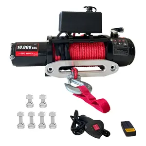 10,000-pound electric winch with 85-foot synthetic rope, 3.0-horsepower motor, and wireless remote. Fits trucks, SUVs, ATVs, and trailers.