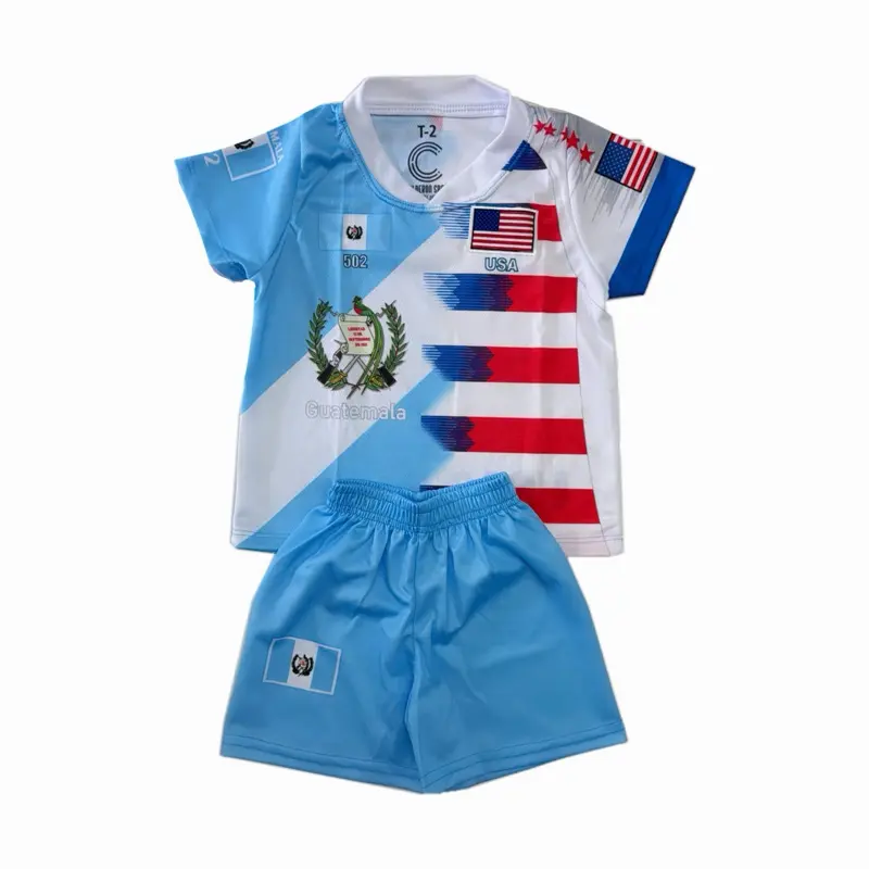 Guatemala/United State Soccer Set White/Sky Blue Color Unisex Jersey & Shorts
