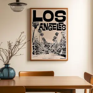 [No Frame] Retro Los Angeles Travel Print Poster: Mid-Century Modern California Wall Art (No Framed)