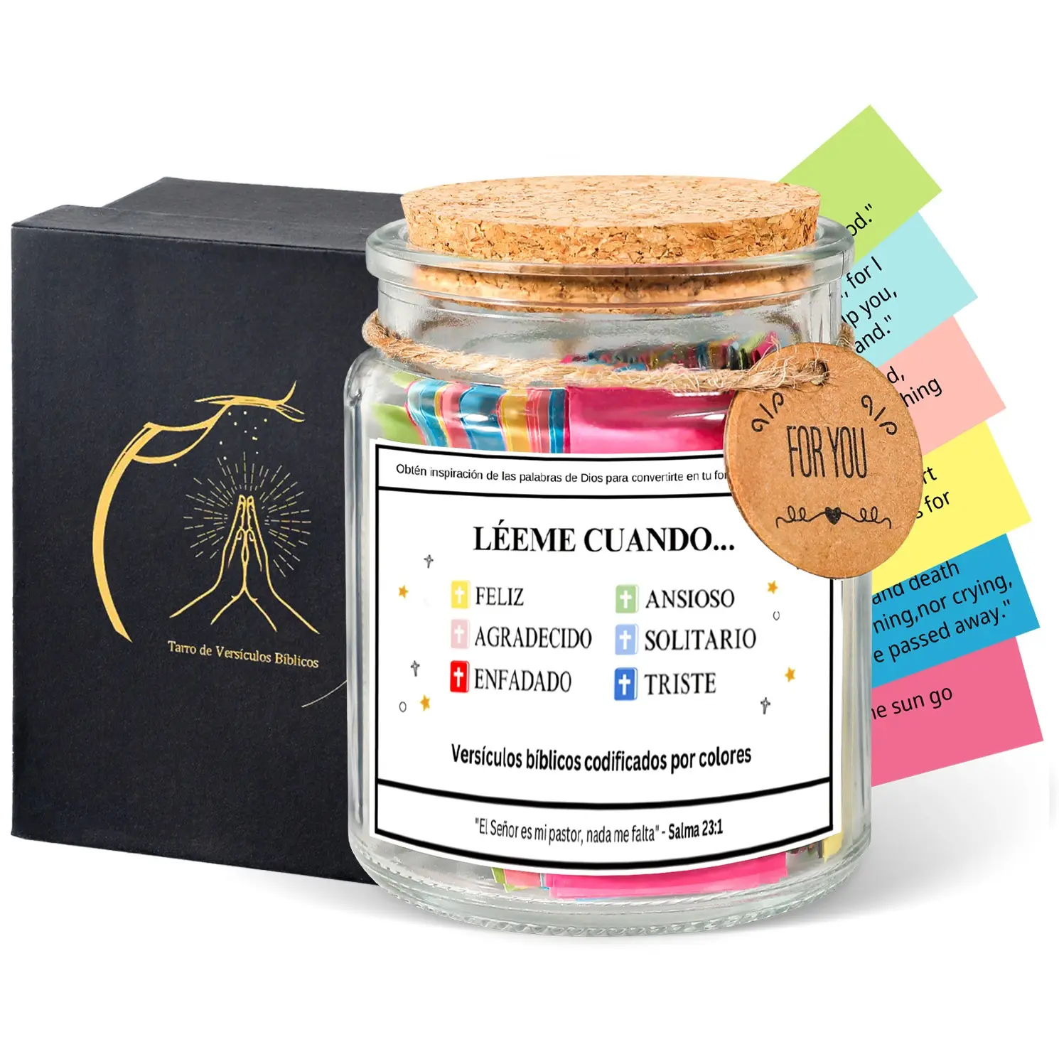 Spanish Scripture Calming Mason Jar - Color-Coded Bible Verses for Emotional Support & Mindfulness Practice | Decorative Jar Spiritual Gift for Family, Friends, Church Groups & Community Members