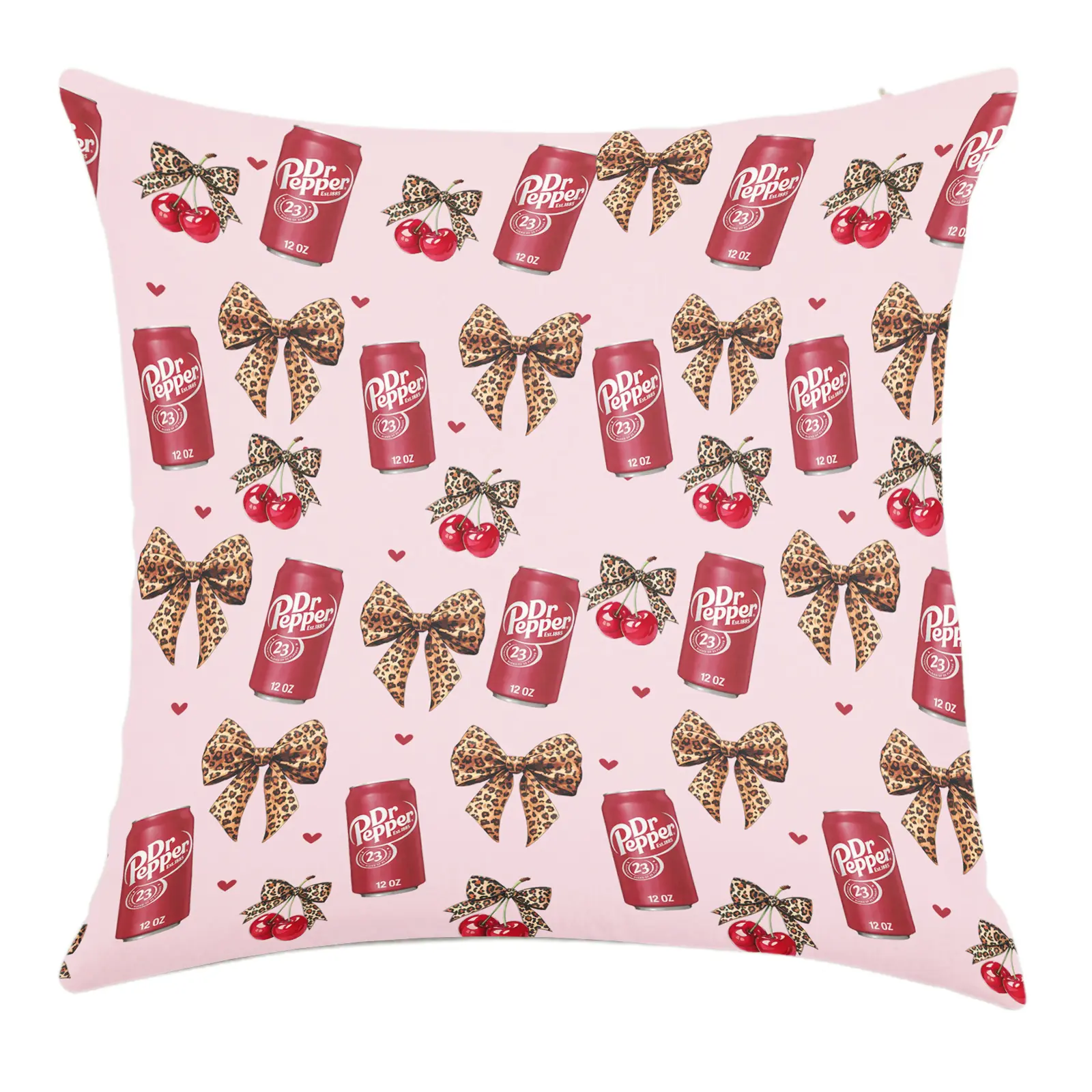 Dr Pepper Leopard print bow Throw Pillow Cover Linen Material,Single-sided printing,No Inserts Included, Versatile For Sofa, Bed, Office- Cozy  Pillow Cover