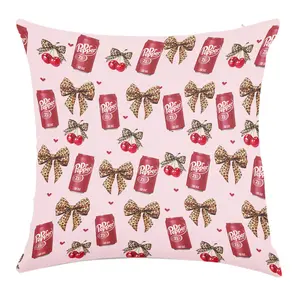 Dr Pepper Leopard print bow Throw Pillow Cover Linen Material,Single-sided printing,No Inserts Included, Versatile For Sofa, Bed, Office- Cozy  Pillow Cover