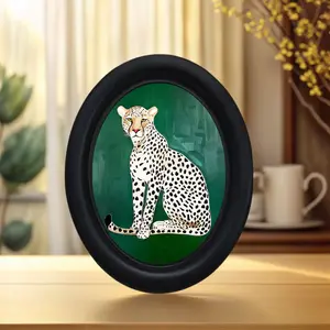 Luxury Leopard Decorative Painting, Oval Frame, Vintage Style Wall Art, Artwork, Framed Hanging for Living Room, Bedroom, Entryway