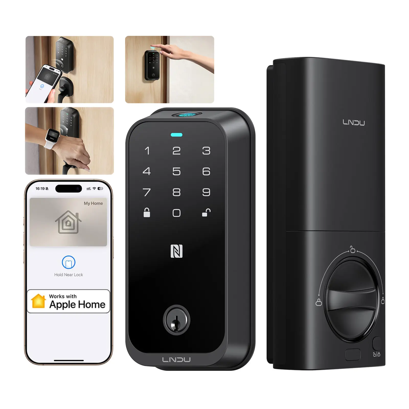 LNDU HK01/HK01W Smart Lock ,Bluetooth  / WiFi connection,Keyless Entry Door Lock with Apple Home Key, Fingerprint Deadbolt, Supports Apple Homekit, Safety Lock for Front Door, Easy Installation, Auto-Locking