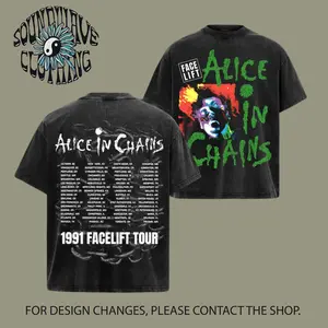 Retro Alice In Chains Facelift Tour 1991 Men'S T-Shirt , Alice In Chains T-shirt & Hoodie , Washed Oversized T-Shirt , Rock Band Shirt, Retro Music Tee, Rock Music Lover Shirt, Vintage Band Shirts Casual Fabric Fit Top , Top Men's and Women's Clothing