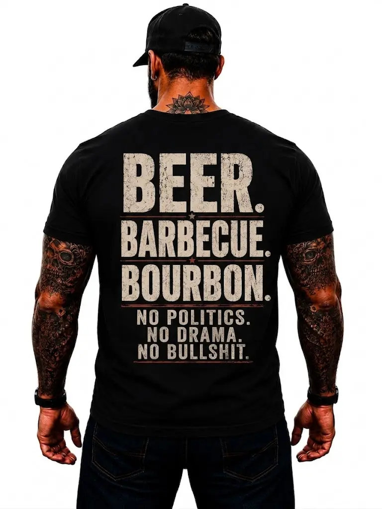 Beer Barbecue Bourbon Shirt BBQ Lover Tee Pitmaster T Shirt For Men Bourbon Lover Gift Grill Master Beer Drinker Backyard BBQ Cookout Shirt