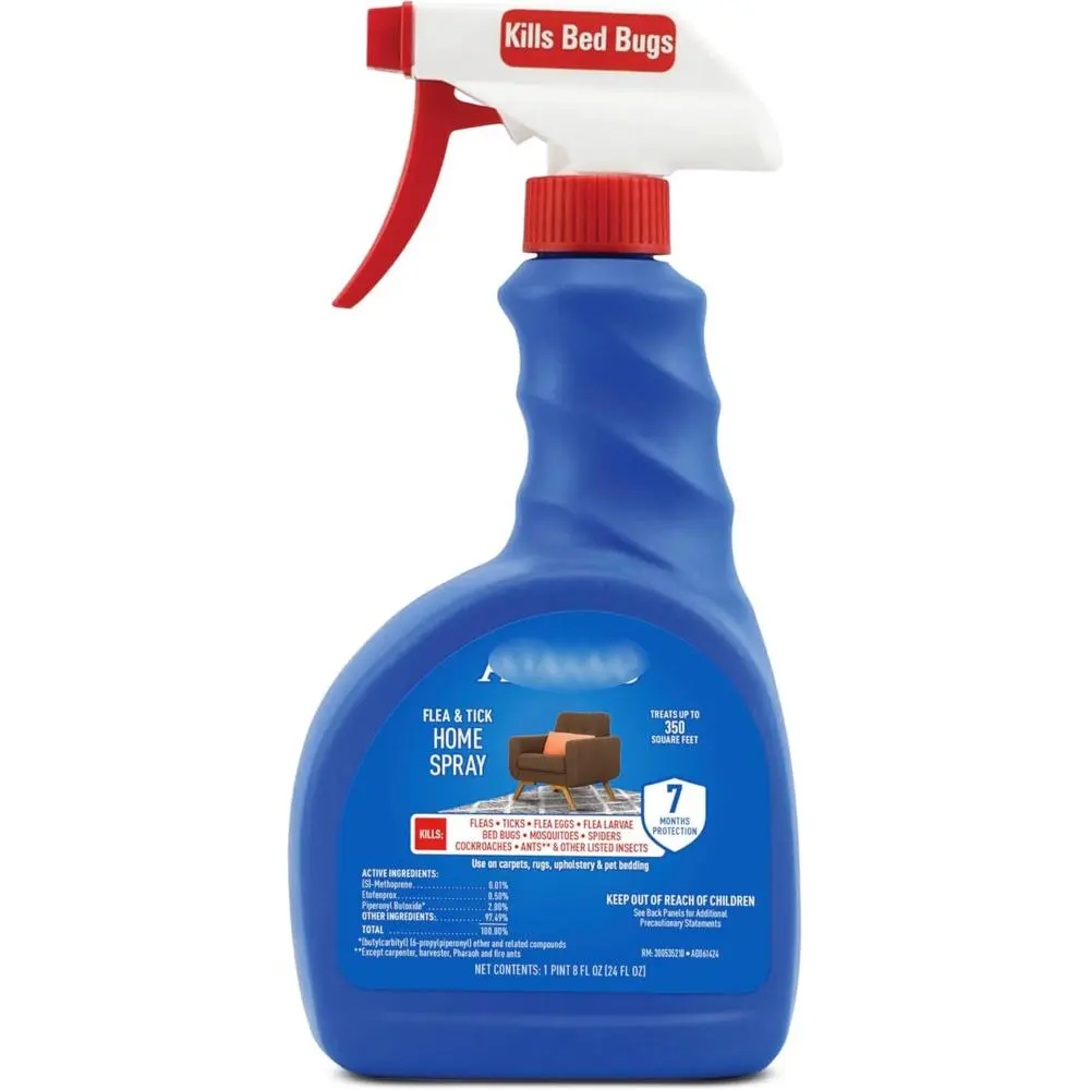 Flea & Tick Home Treatment Spray for Carpets, Furniture & Pet Bedding – Indoor Household Protection & Surface Care, 24 oz