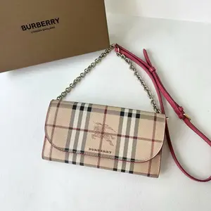 Pre-owned BURBERRY Coated Canvas Crossbody Bags Haymarket Check Henley WOC Flap Pink CPU0520