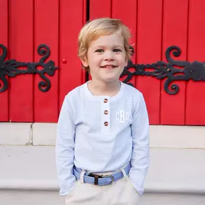 Light Blue Stripe Long Sleeve Henley Shirt