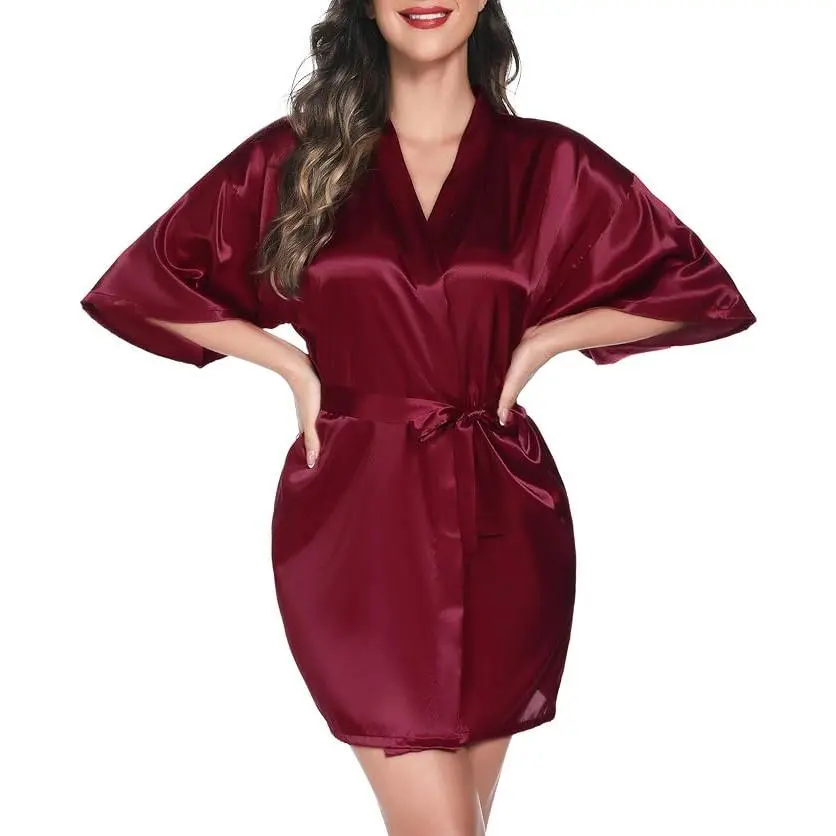 Womens Kimono Robes Dressing Gown Satin Bathrobe Nightdress Short Style Bridal Robe Womens Kimono Robes Dressing Gown Satin Bathrobe Nightdress Short Style Bridal Robe