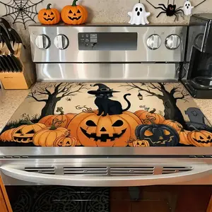 Soft Electric Stove Cover Cook Top Panel Protector Pad, Cute Cat Pumpkin Design, Scratch Resistant, Easy to Clean, Multi-Purpose Kitchen Cover.Halloween, Thanksgiving, Autumn Decorations