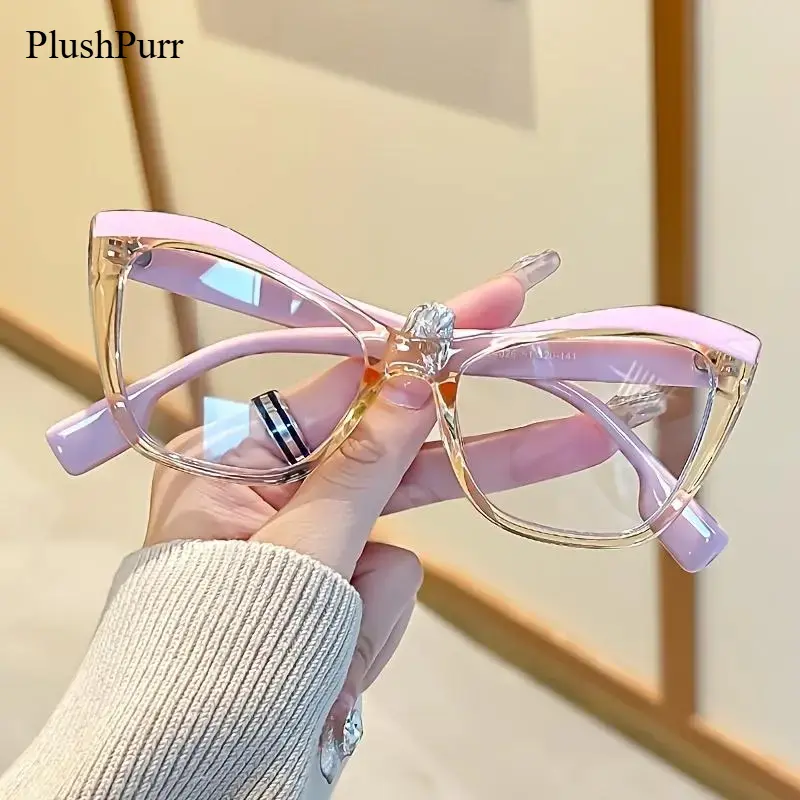 2-Pack Y2K Cat-Eye Transparent Eyeglasses – Anti-Blue Light Ultra-Light PC Frame, Cute Pink Clear Aesthetic, Stylish Fashion Glasses Perfect for Street Fashion & Instagram Looks, Lightweight, Blue Light Blocking Lens tiktokshopbacktoschool