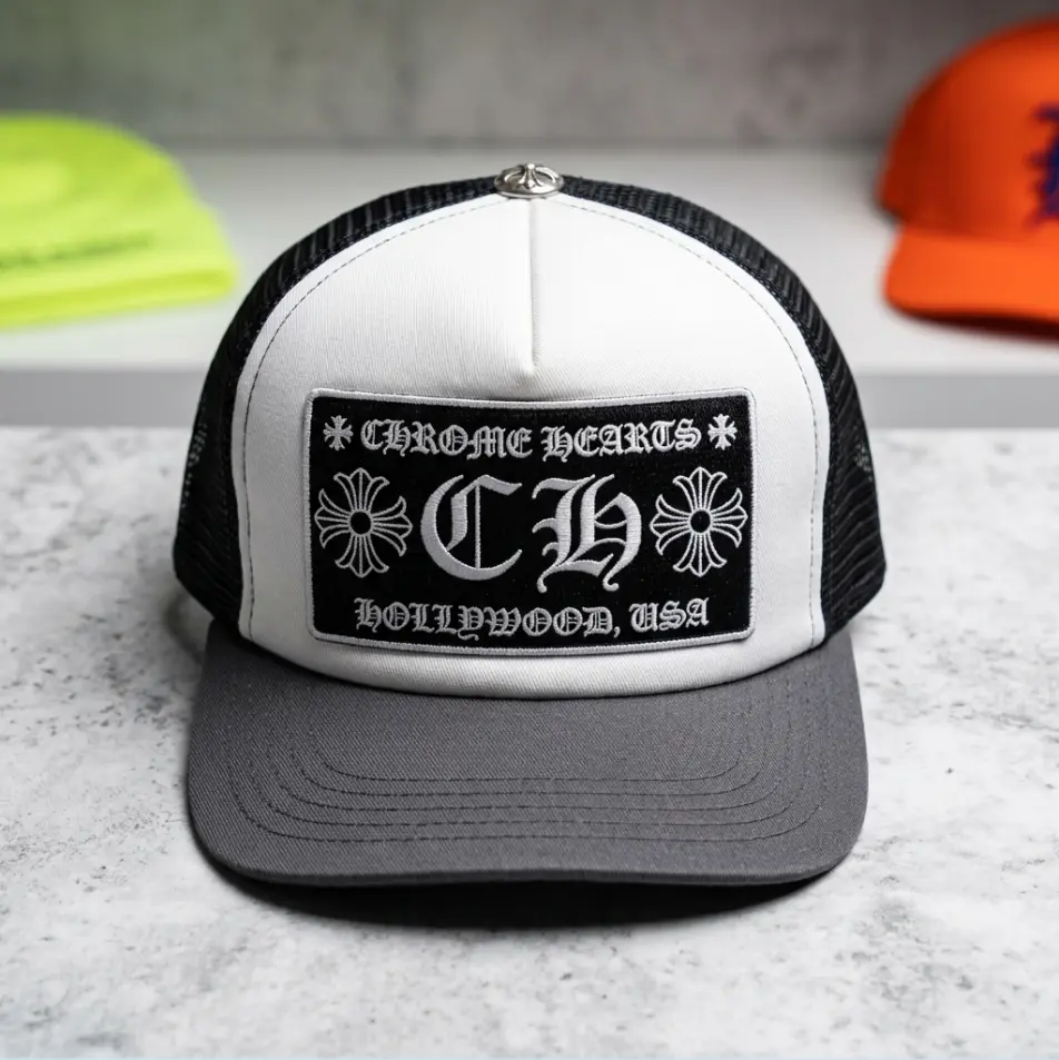 Chrome Hearts CH Mesh Trucker Hat, White & Black Snapback Capfor Men & Women
