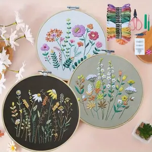 3 Sets Embroidery Kit,Cross Stitch Kits for Beginners,Needlepoint Kits for Adults with Easy Floral Pattern Hand Crafts,Hoop,Needle,Mothers Day Gifts - Home Improvement.