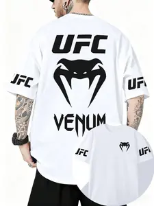 UFC x Venum Oversized Graphic T-Shirt | Drop Shoulder Casual Aesthetic Streetwear for MMA Fans, Fighters & Combat Sports Enthusiasts | Bold Logo Print, Loose Fit, Available in Black & White | Perfect for Training, Game Day & Daily Wear