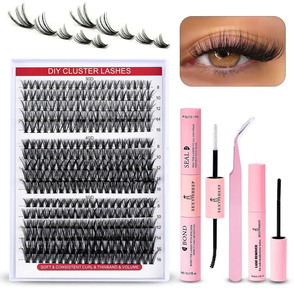 Summer Eyelash Extensions Set, 1 Set False Eyelashes Set & Eyelash Tweezers & Eyelash Glue & Eyelash Remover, Makeup Accessories, Summer Makeup