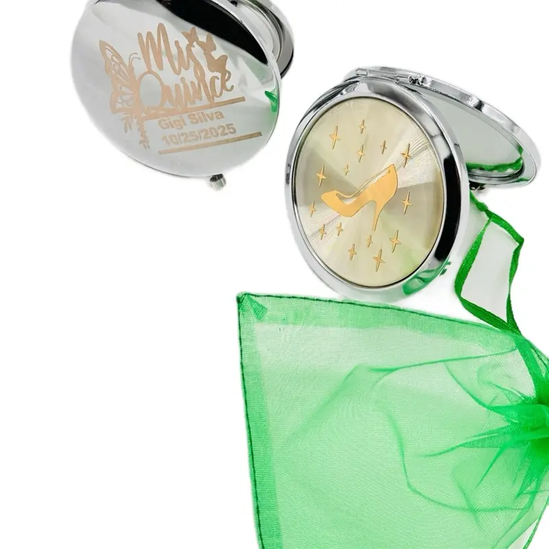 12pcs Quinceañera favors, personalized mirrors, recuerdos para quinceañera, Free Bags
