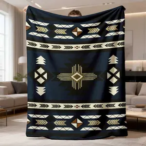 2026 New Flannel Blanket - 1 piece - Bohemian Aztec style flannel blanket - Soft and suitable for all seasons - Suitable for sofas, camping, traveling and home decoration - Machine washable