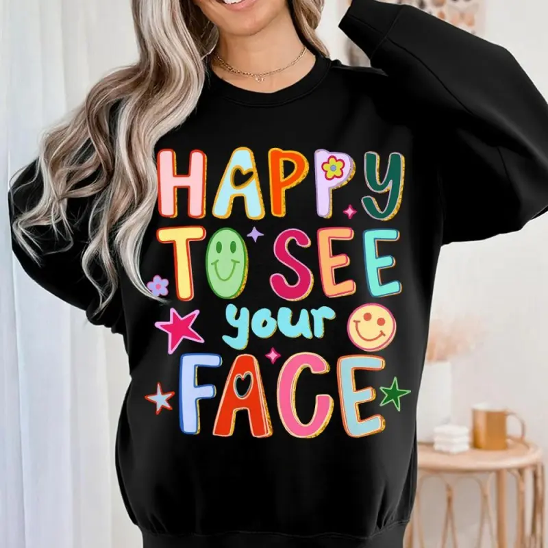 Happy To See Your Face Teacher Sweatshirt, Hand Drawn Colorful Doodle Stars Messy Teacher Shirt, Teacher Shirt, 1st Day Of School Teacher, Trendy Teacher Back To School Shirt, Gift For Teacher