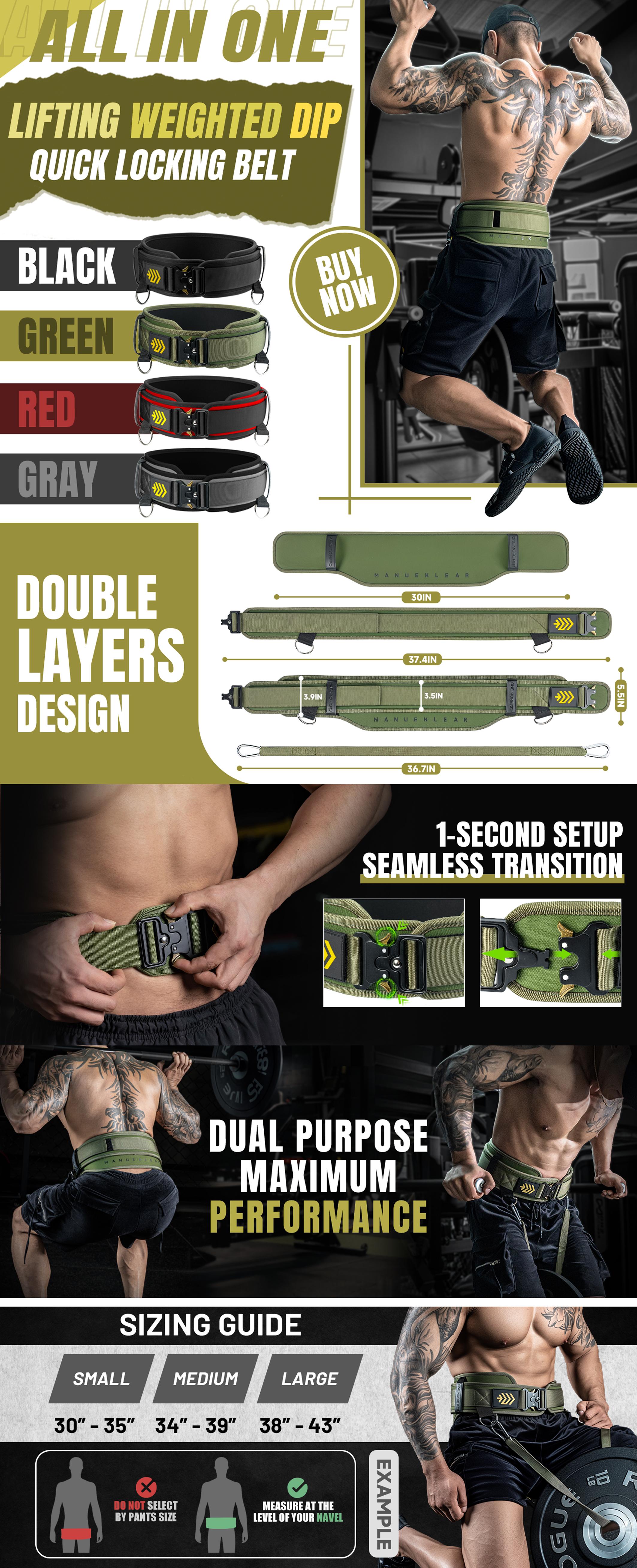 MANUEKLEAR 2-in-1 Weightlifting Belt & Dip Belt with 36.7 IN Rope, Double-Layer Weight Lifting Belts, Powerlifting Gym Weighted Belt for Pull Up Squat